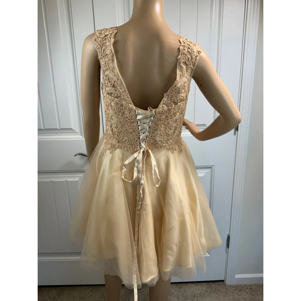 Ed Young Woman's Dress Bodice Size L Beige Gold Beading Detail Babydoll Girlhood